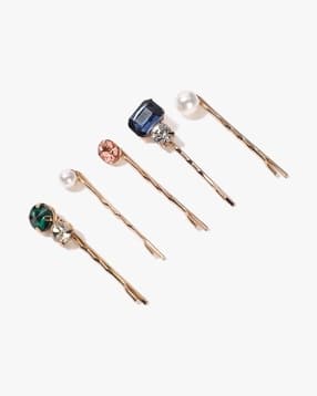 yousta Women Set of 5 Gold-Plated Stone-Studded Hair Pins-picture-10