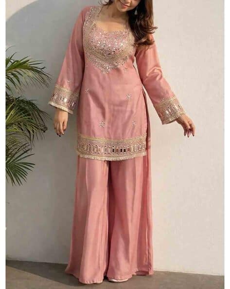 Nyrika Women Embellished Straight Kurta Suit Set with Palazzos
