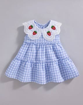 Girls Checked Round-Neck A-Line Dress-image-5