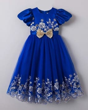 hopscotch Girls Embroidered Gown Dress with Bow Applique-picture-41