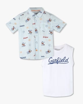 point cove Boys Graphic Print Regular Fit Twofer Shirt with T-Shirt-picture-11