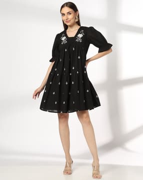 fusion Women Floral Embroidered Fit & Flare Dress-picture-11