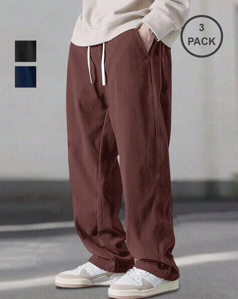 Popmantra Men Pack of 3 Ribbed Straight Track Pants