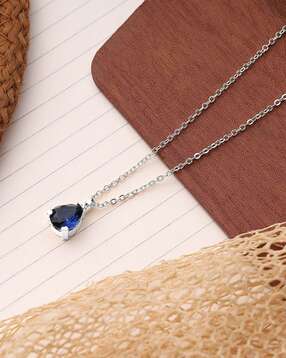Women Silver-Plated Stone-Studded Chained Pendant-image-6