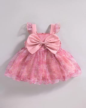 Girls Fit & Flare Dress with Bow Applique-image-40