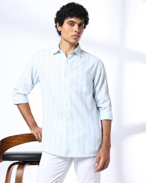JOHN PLAYERS Men Striped Slim Fit Cotton Shirt with Patch Pocket