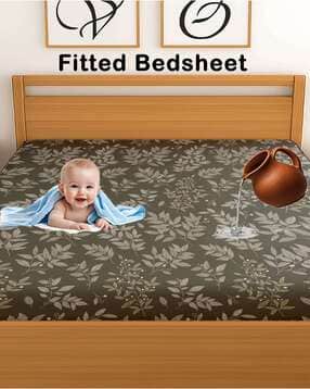chhavi india 210 TC Water-Proof Leaf Print Fitted Double Bedsheet-picture-15