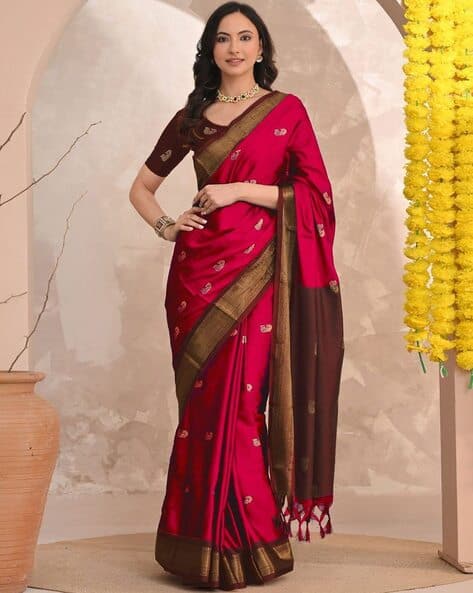 SVARAA Women Cotton Silk Kanjeevaram Saree with Contrast Pallu