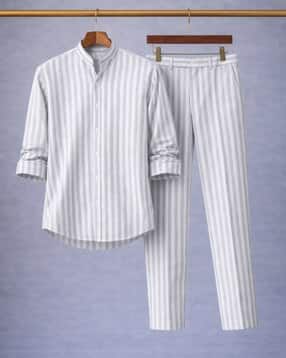 alpha tribe Men Striped Shirt & Pants Set-picture-47