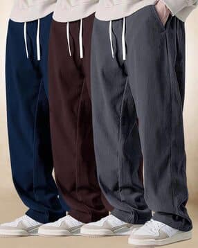 Men Pack of 3 Ribbed Straight Fit Flat-Front Pants-image-47