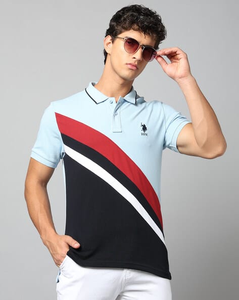 U.S. Polo Assn. Men Striped Regular Fit Cut & Sew Polo T-Shirt