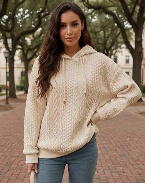 Hivora Women Cable-Knit Loose Fit Hoodie
