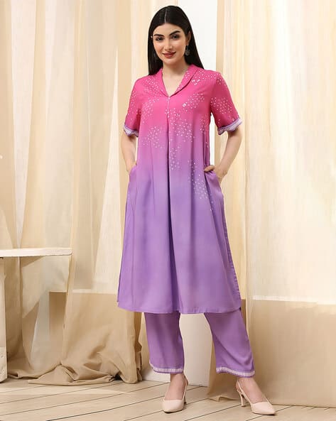 ASHRIFAB Women Bandhani Print Straight Kurta & Pants Set