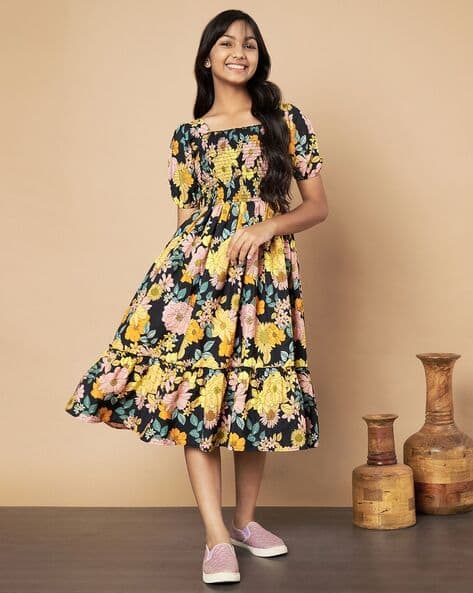 ZWERLON X AG Girls Floral Print Tiered Dress