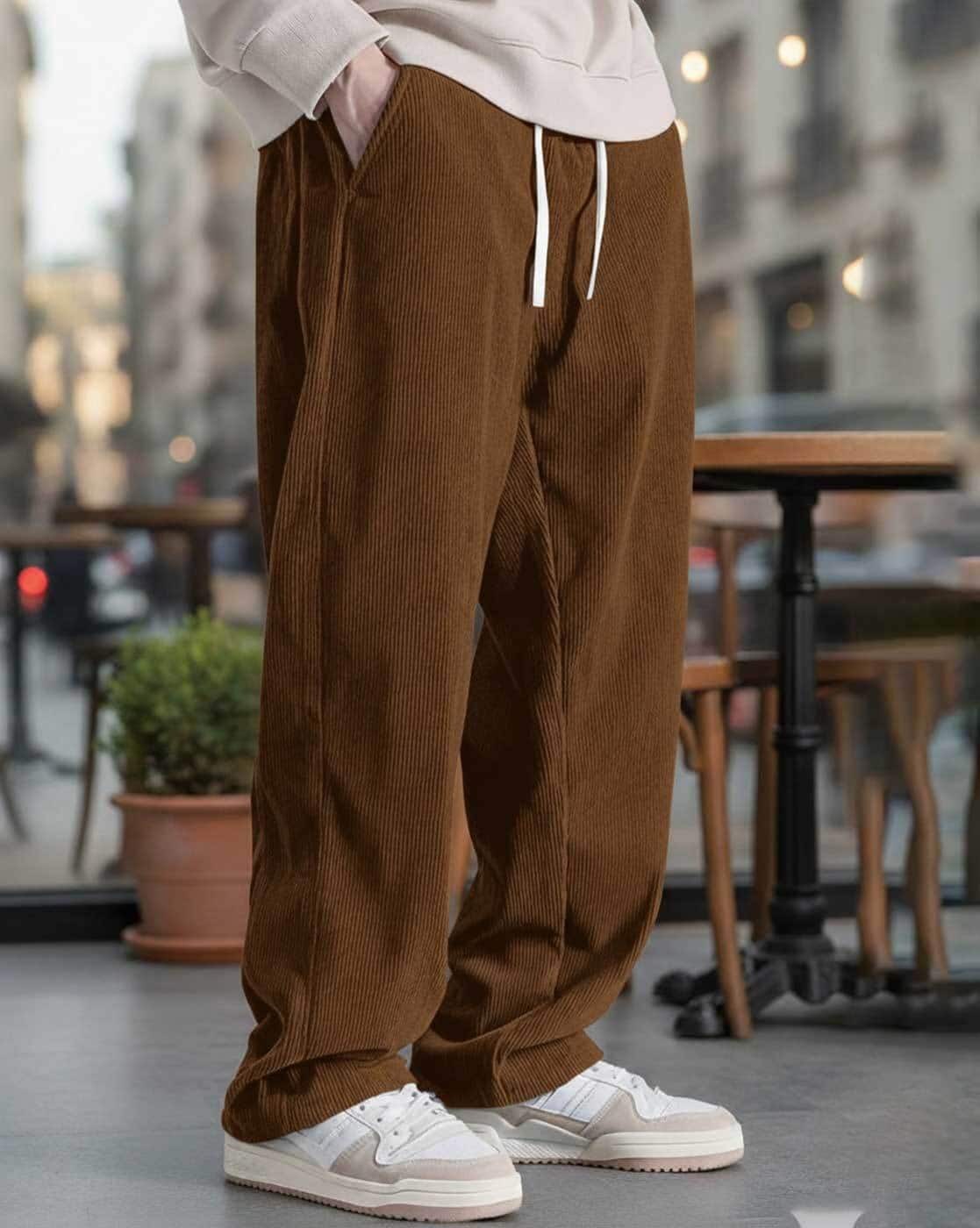 Buy Fabflee X AG Men Ribbed Relaxed Fit Pants Online | Ajio.com
