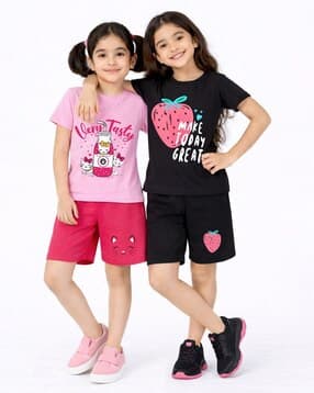 trampoline Girls Pack of 2 Printed T-Shirt & Shorts Set-picture-29