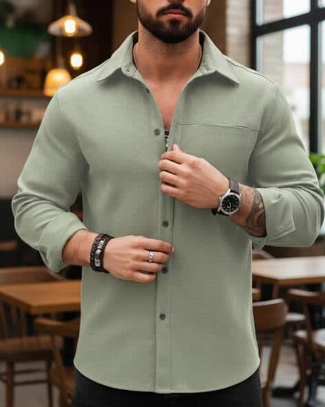 POSHAX Men Regular Fit Shirt with Spread Collar