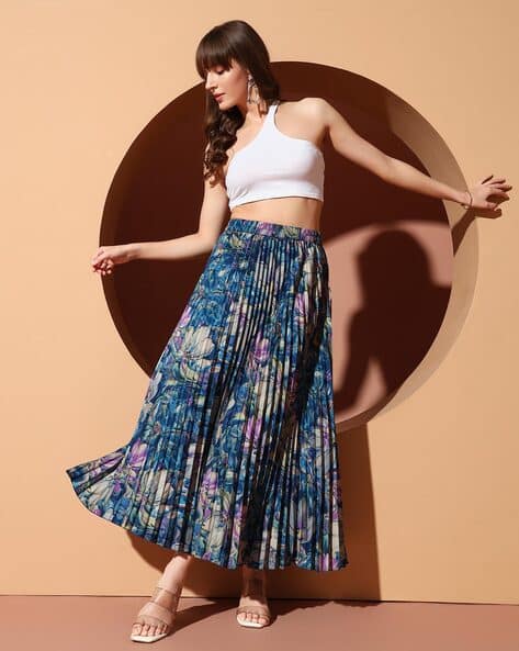 ZWERLON X AG Women Floral Print Pleated A-Line Skirt