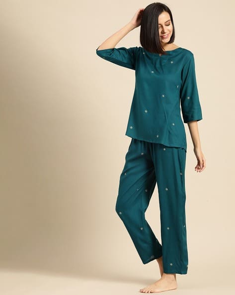 ICHAA Floral Print Top & Pyjamas Set