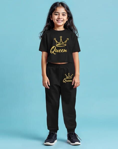 Trampoline Girls Graphic Printed Crop Top & Trackpant Set