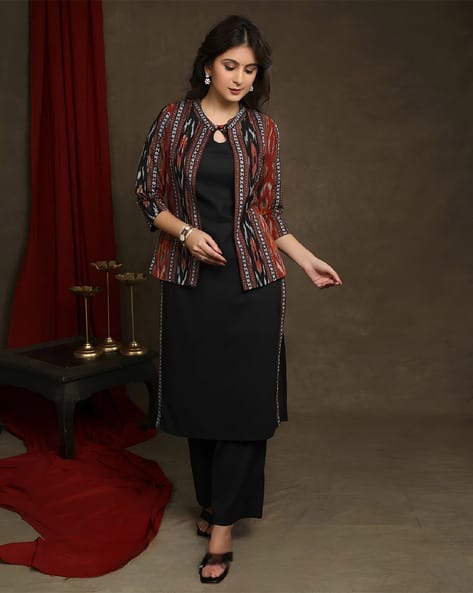 ASHRIFAB Women Straight Kurta Set with Jacket
