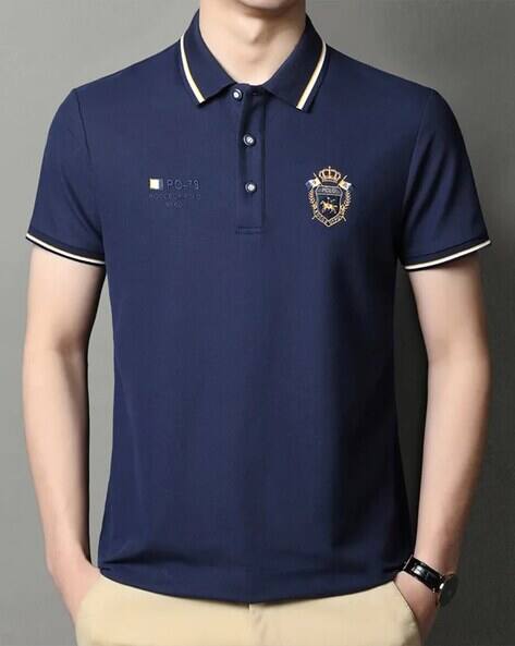 POSHAX Men Regular Fit Polo T-Shirt with Logo Embroidery