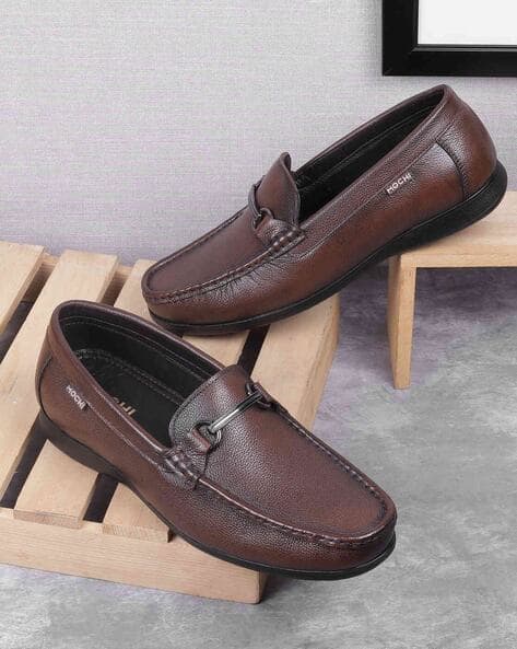 MOCHI Men\'s Tan Leather Slip-On Loafers with Metal Buy Mochi Men Tan Casual Loafers Online | SKU: 71-521-23-40  main image 3