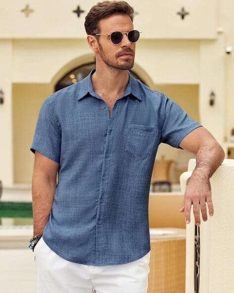POSHAX Men Patterned Regular Fit Shirt with Patch Pocket