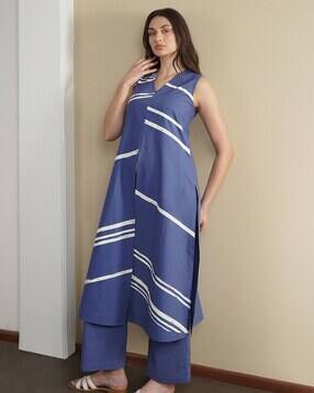 pink fort Women Cotton Striped A-Line Kurta Set-picture-44