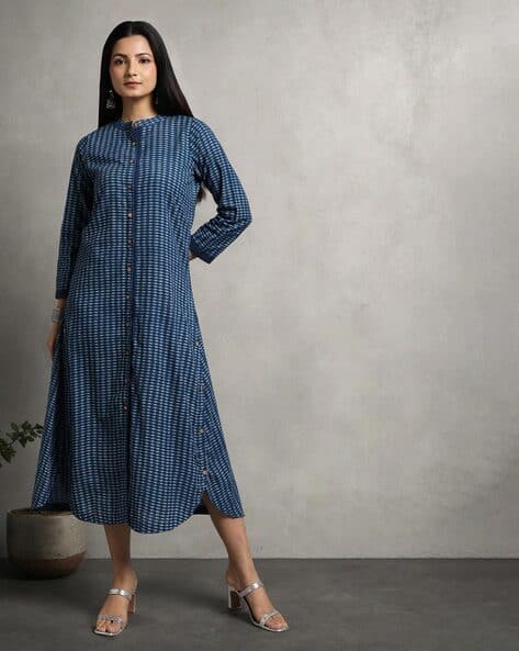 Indie Picks Double Dabu Print Cotton Front & Side Open Dress