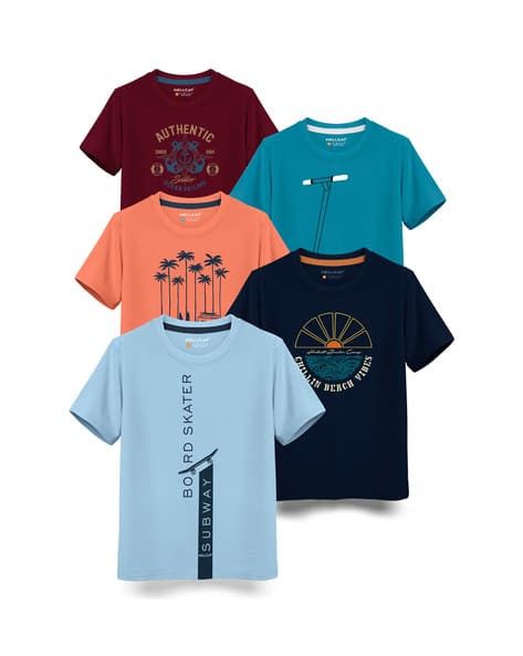 Hellcat Boys Pack of 5 Printed Regular Fit T-Shirts