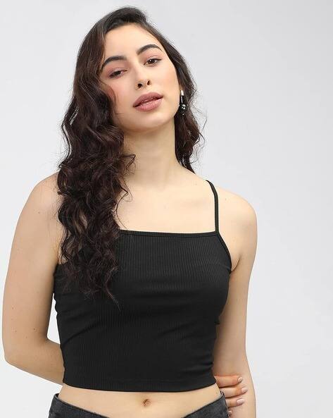 WOMENSTER Women Ribbed Fitted Crop Top