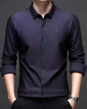 poshax Men Striped Regular Fit Shirt with Spread Collar-picture-46