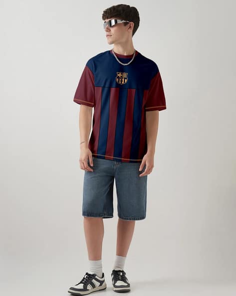 Crazymonk BARCELONA-Men Striped Oversized Crew-Neck T-Shirt