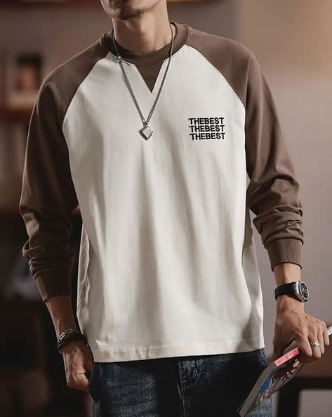 POSHAX Men Colourblock Regular Fit Crew-Neck T-Shirt