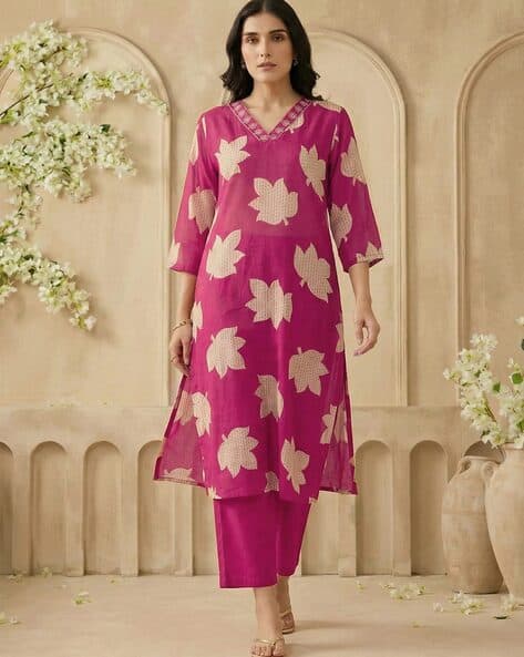 MYRIE Women Leave Print Kurta with Palazzo Co-Ord Set