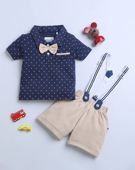 BUMZEE Boys Printed T-Shirt & Shorts Set with Suspender