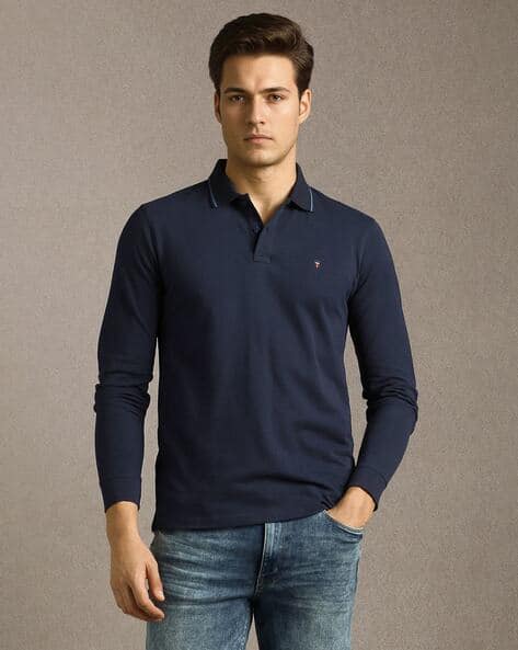 LOUIS PHILIPPE Men Slim Fit Polo T-Shirt with Full Sleeves