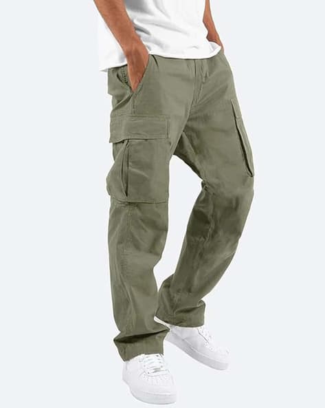 POSHAX Men Relaxed Fit Cargo Pants with Drawstring Waist