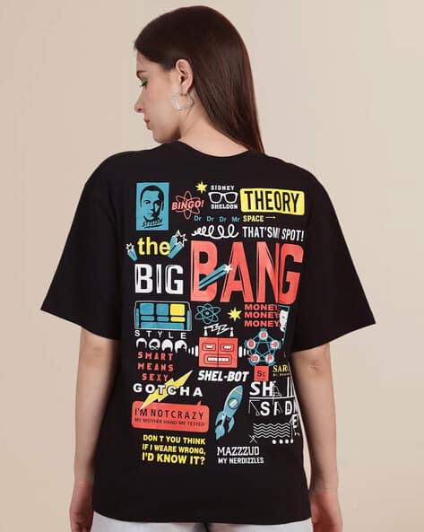 TROMKO Women Graphic Print Oversized Crew-Neck T-Shirt