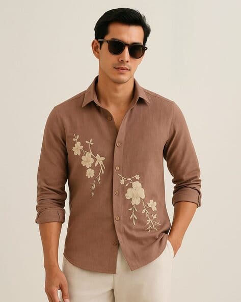 POSHAX Men Embroidered Regular Fit Shirt