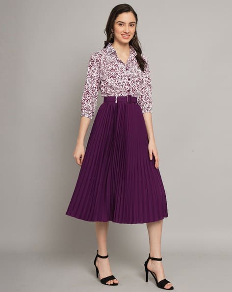 ZWERLON X AG Women Printed Fit & Flare Dress with Belt