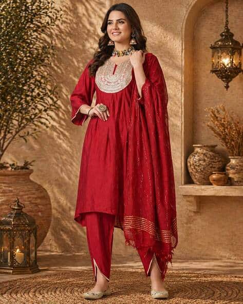 Indie Picks Women Embroidered A-Line Kurta with Dhoti Pants & Dupatta