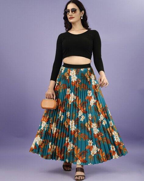 ZWERLON X AG Women Floral Print A-Line Pleated Skirt