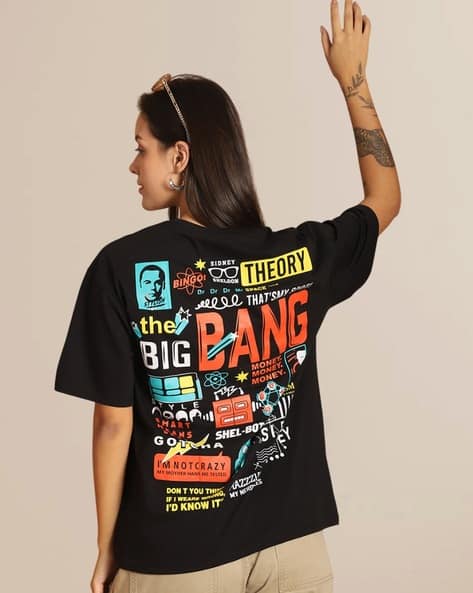 Fabflee X AG Women Typographic Print Oversized Crew-Neck T-Shirt