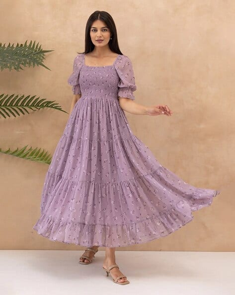 ZWERLON X AG Women Floral Print Shirred Tiered Dress