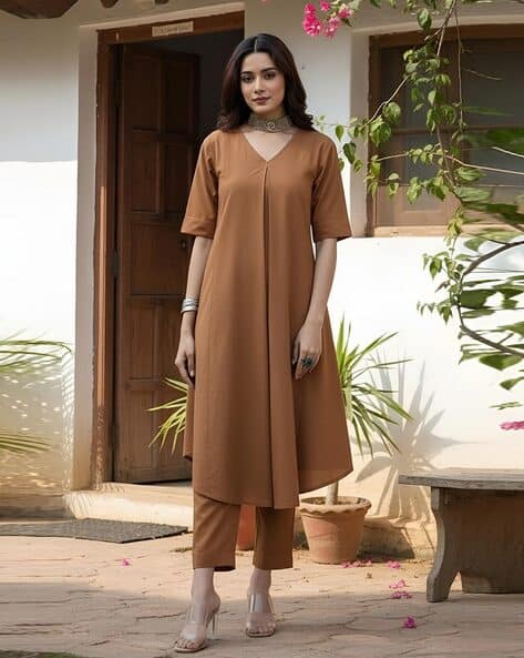 ASHRIFAB Women V-Neck Kurta & Pants Co-Ord Set