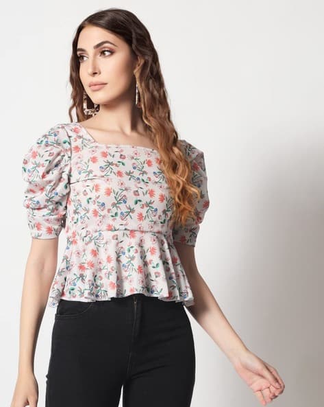 WOMENSTER Women Floral Print Slim Fit Top