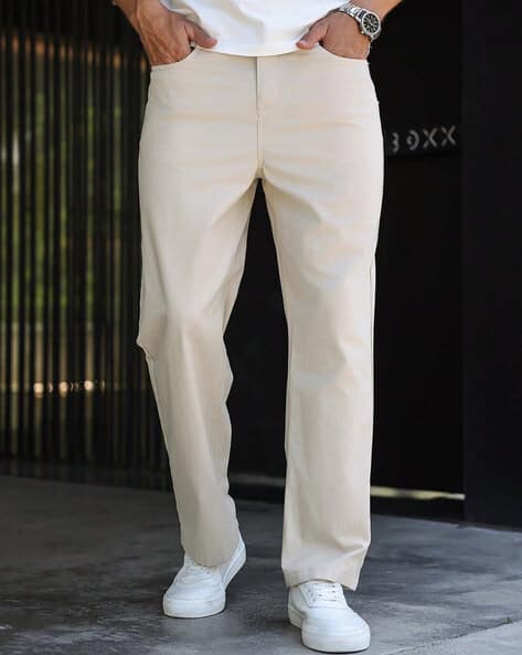 POSHAX Men Relaxed Fit Flat-Front Trousers