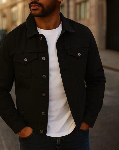 Men Regular Fit Washed Jacket